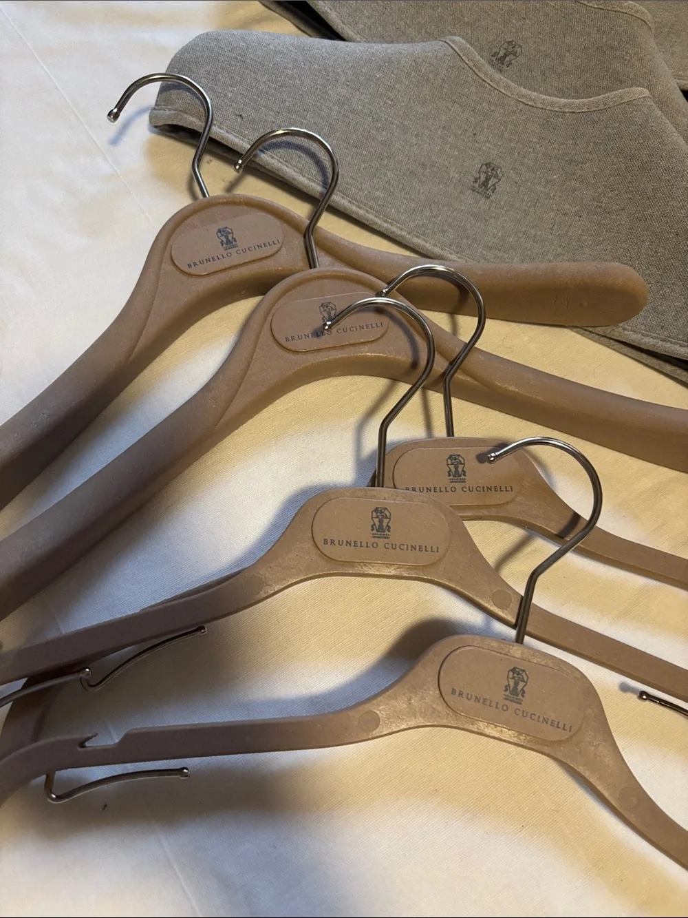 Brunello Cucinelli Taupe Hangers with Gray Velvet Shoulders